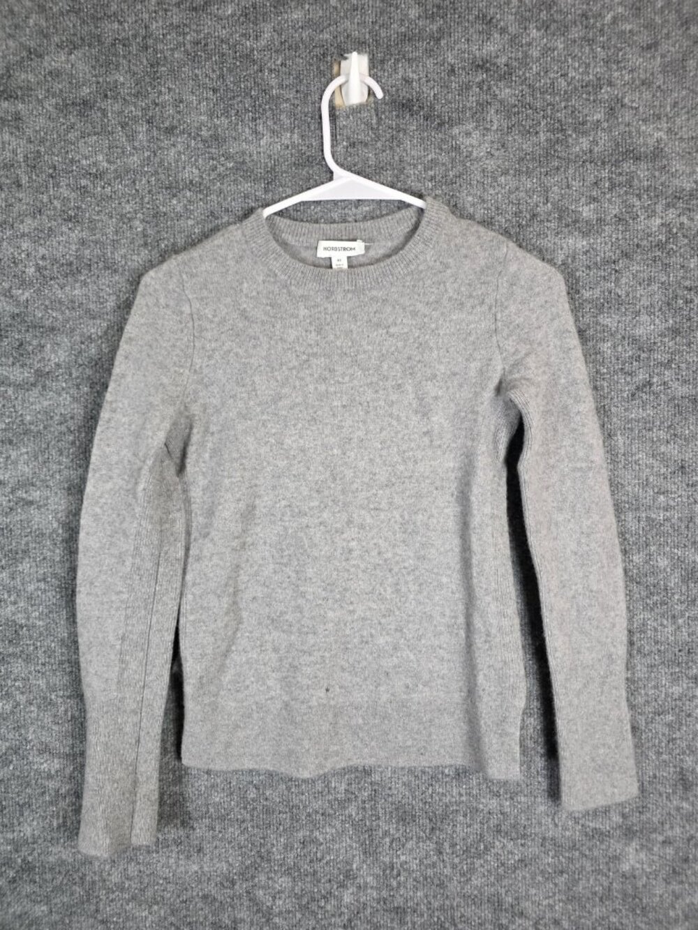 Nordstrom Sweater Womens XS Gray 100% Cashmere Crewneck Pullover Small Hole